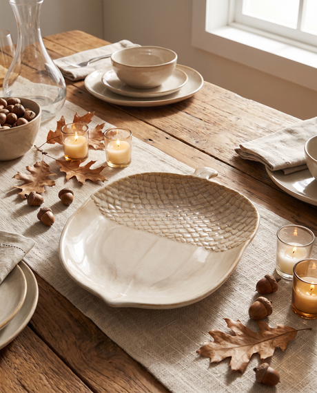 Cream Ceramic Acorn Platter