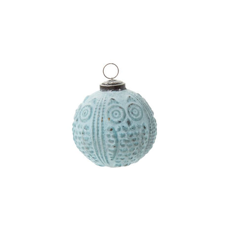 embossed owl blue frosted glass ornament