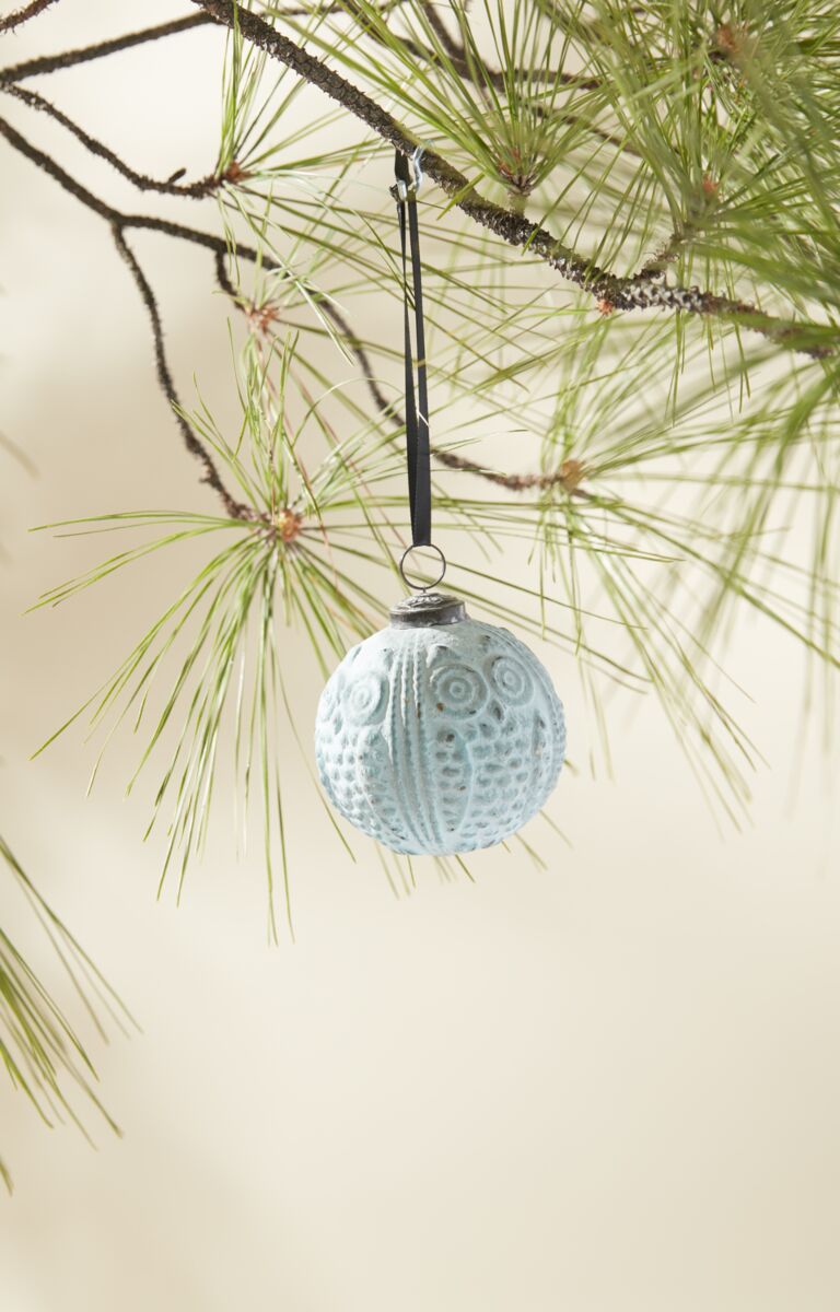 Light Blue Frosted Embossed Glass Ornaments