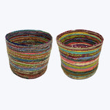 Handmade Woven Kantha Round Basket