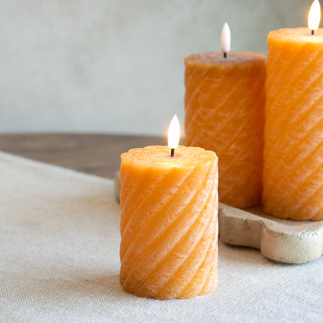 LED Orange Twist Flameless Pillar Candle