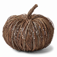 Large 14-inch brown woven vine pumpkin with an open ribbed design and natural bundled stem