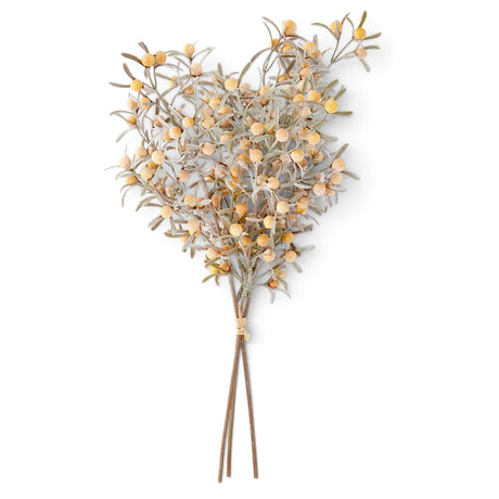 16-inch faux yellow berry bundle with three stems and muted green foliage