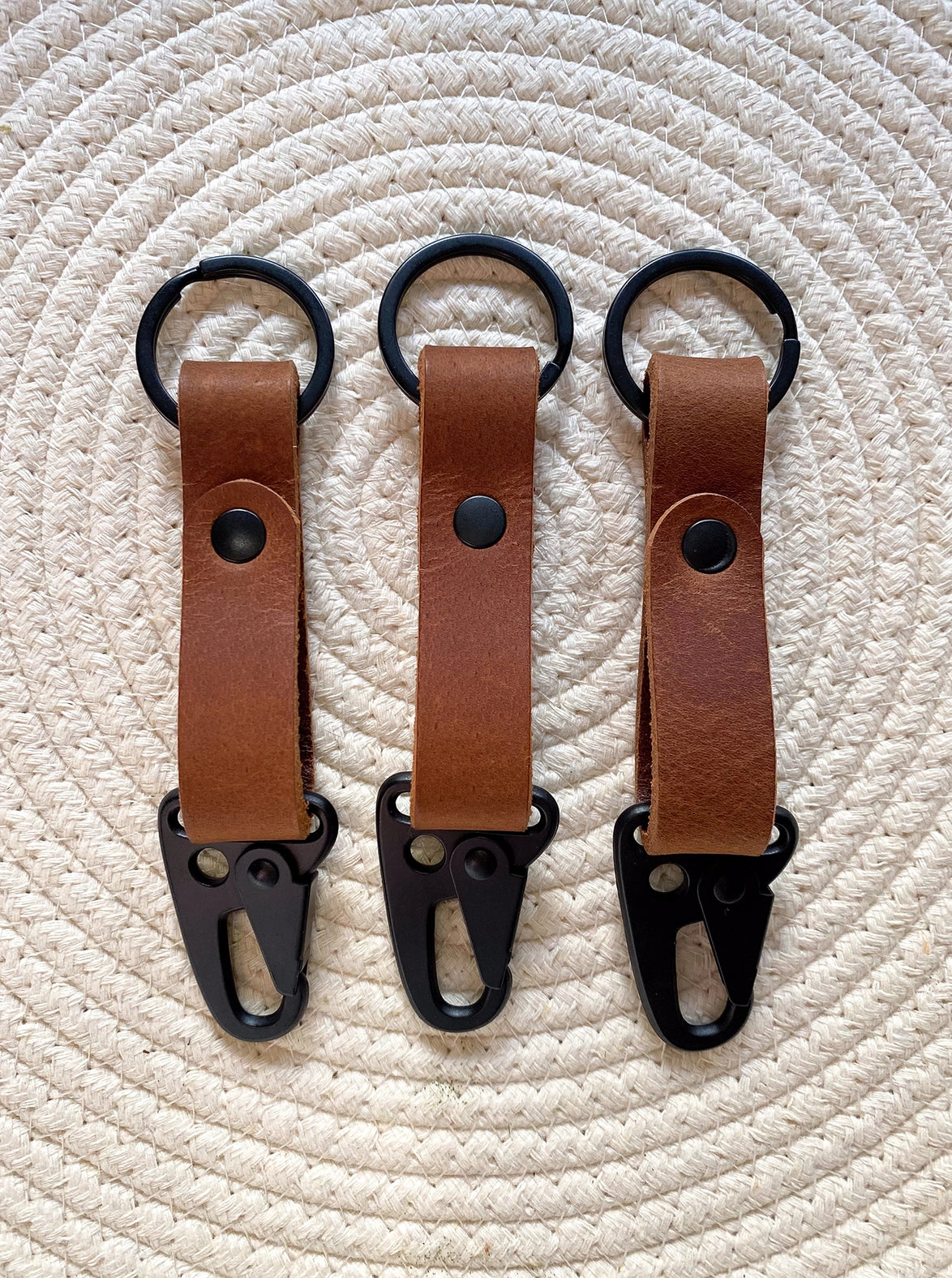 Matte Black Lever Snap Leather Keychain