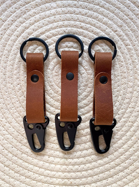 Matte Black Lever Snap Leather Keychain