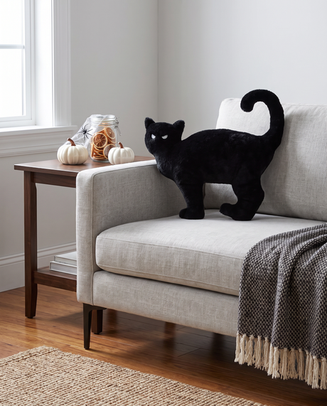 Black Faux Fur Cat Shaped Accent Pillow