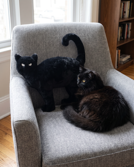 Black Faux Fur Cat Shaped Accent Pillow