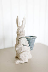 Distressed White Resin Rabbit with Basket