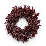 Burgundy spikenard leaf wreath with a full, layered design for fall doors, walls, mantels, and seasonal displays. Measures 18 inches.