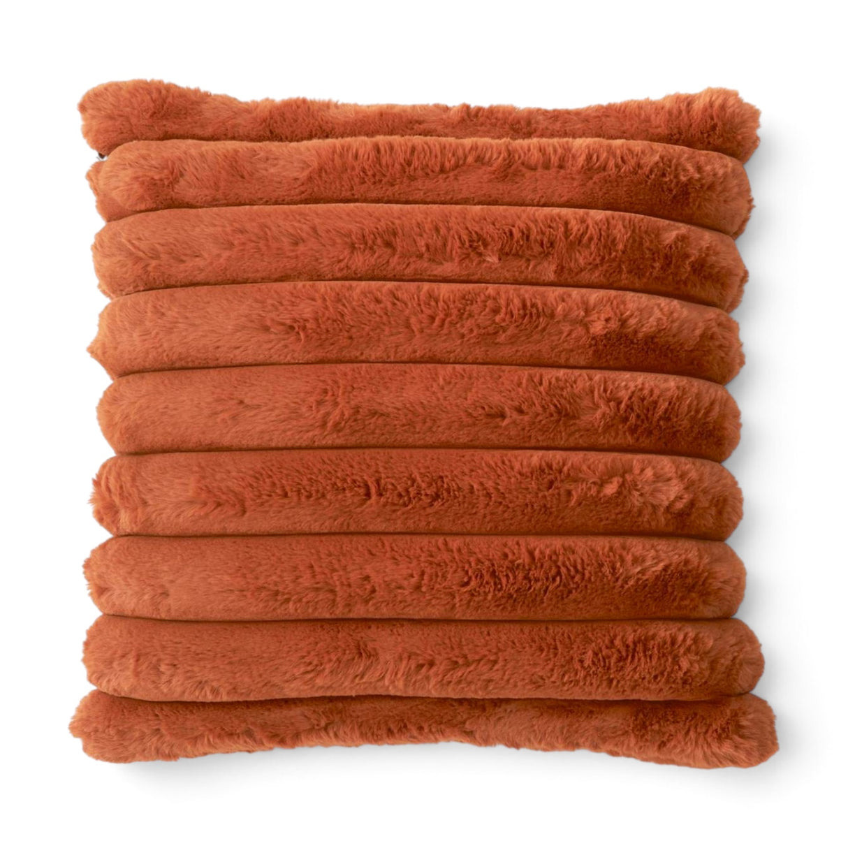 Rust Orange Ribbed Vegan Fur Throw Pillow