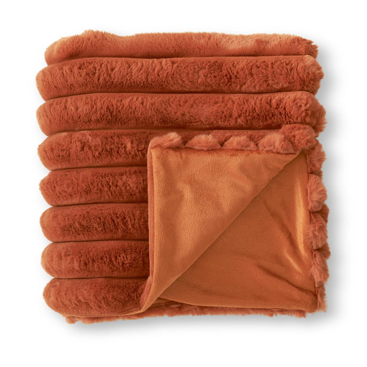 Rust Orange Ribbed Vegan Fur Throw Blanket