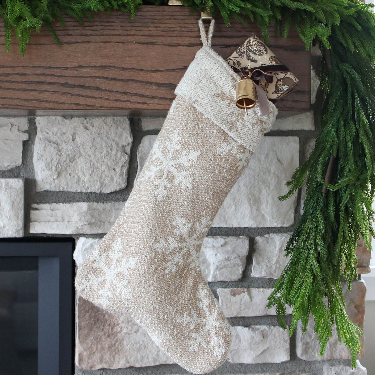 Snowflake Beige Christmas Stocking