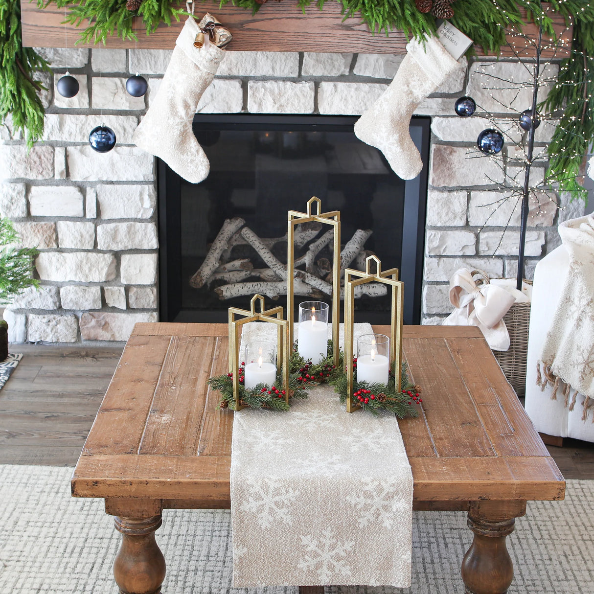 Snowflake Beige Christmas Stocking