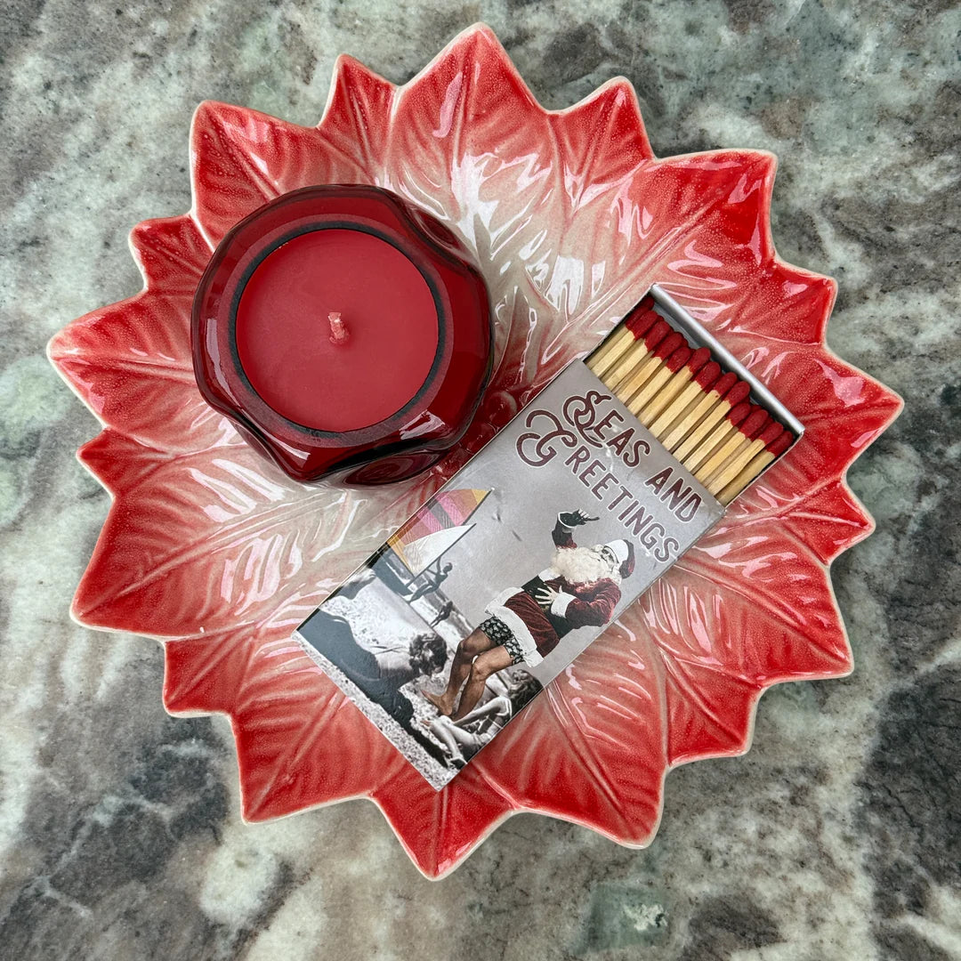 Hand-Painted Poinsettia Ceramic Plate