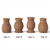 Hand-Woven Rattan Vase with Removable Glass Insert