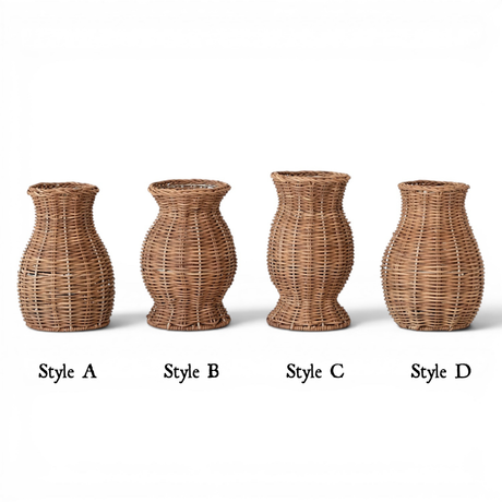 Hand-Woven Rattan Vase with Removable Glass Insert