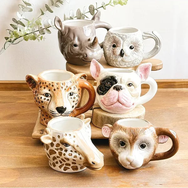 Hand-Painted Ceramic Wildlife Animal Head Coffee Mugs