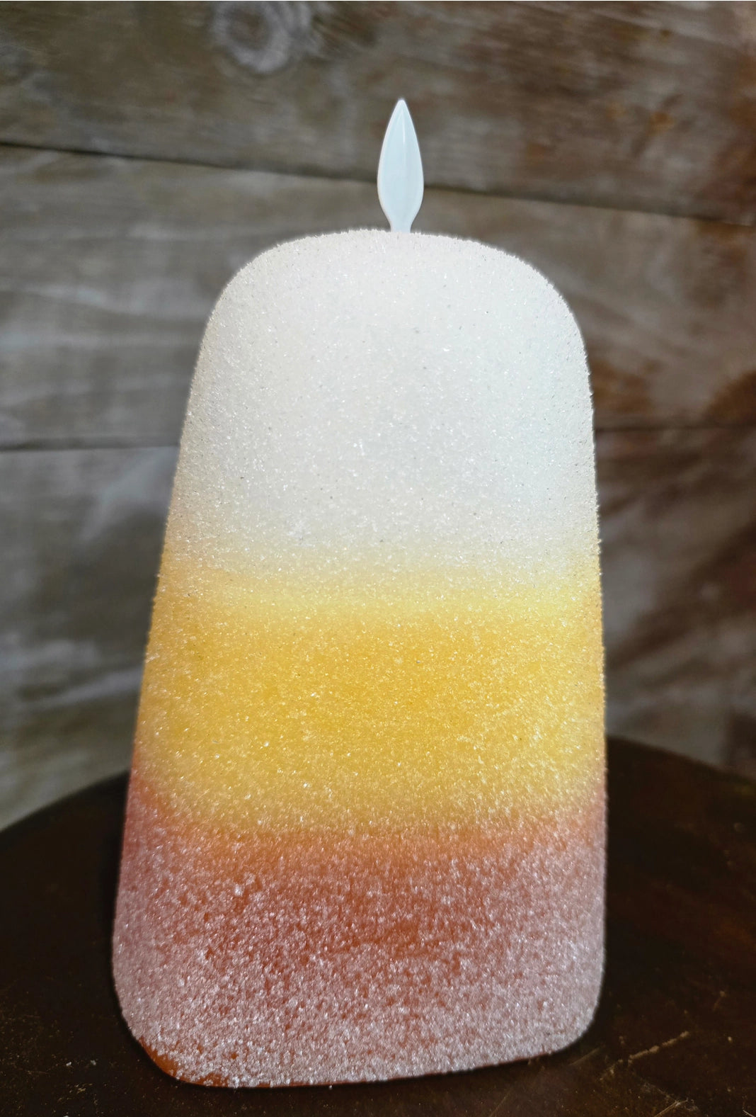 Frosted Candy Corn Moving Flame LED Wax Candle