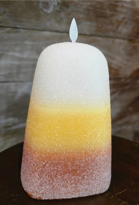 Frosted Candy Corn Moving Flame LED Wax Candle
