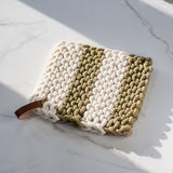 Ivory and Sage Stripe Chunky Knit Pot Holder