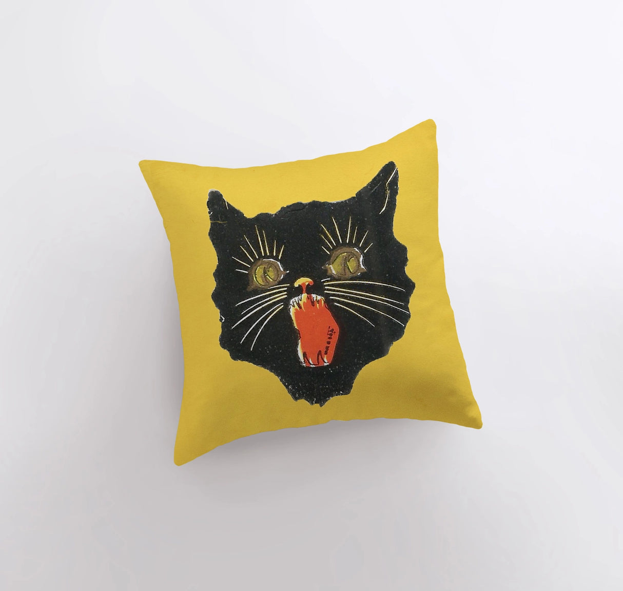 Retro Screaming Black Cat Halloween Throw Pillow