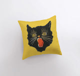 Retro Screaming Black Cat Halloween Throw Pillow