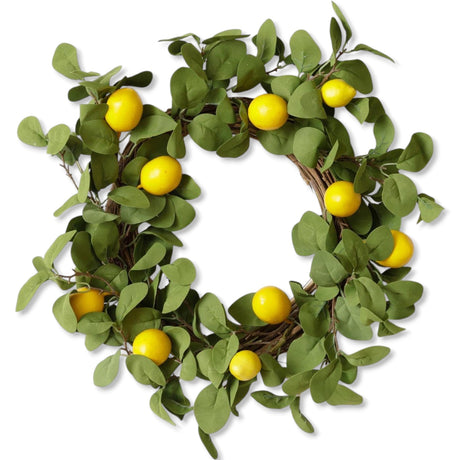 24-inch wreath with faux lemons and green foliage on a twig base.