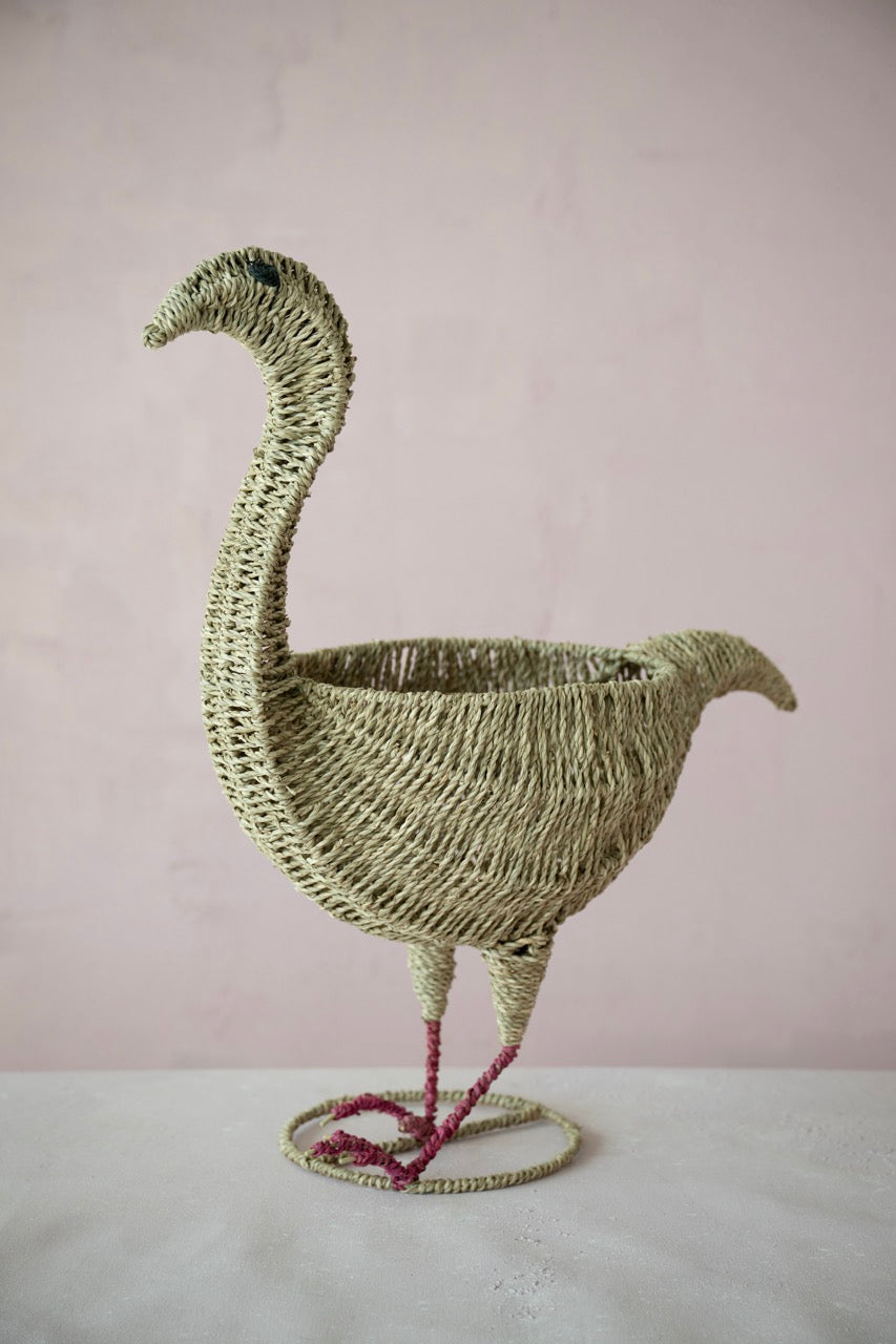 Seagrass & Metal Ostrich Bird Planter