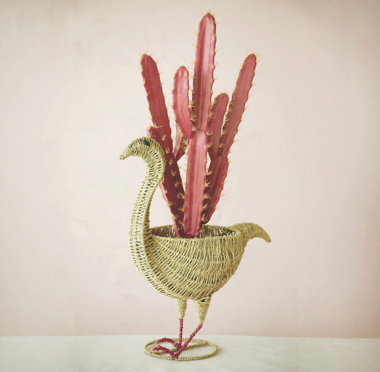 Seagrass & Metal Ostrich Bird Planter
