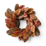 26-inch fall magnolia leaf wreath with rust, burgundy, and brown foliage