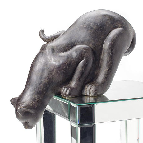 Antique Black Peering Cat Sculpture