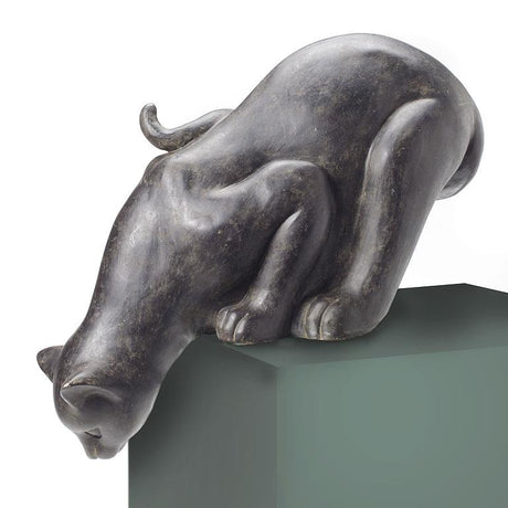 Antique Black Peering Cat Sculpture
