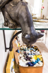 Antique Black Peering Cat Sculpture