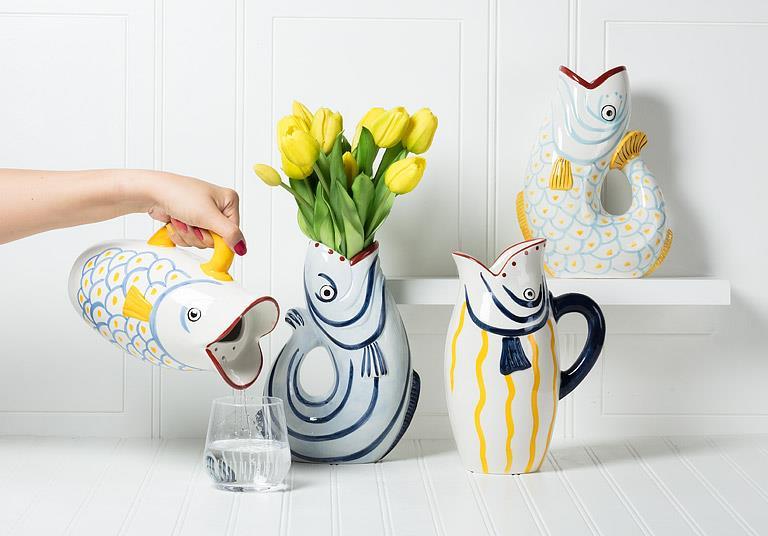 Yellow Stripe Fish Pitcher