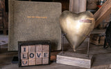 Metal Heart Sculpture with Reclaimed Wood Base