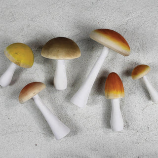 Colorful Hand-Carved Wood Mushrooms