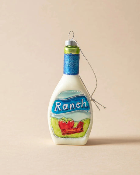 Hand-Painted Glass Ranch Dressing Bottle Ornament with Glitter