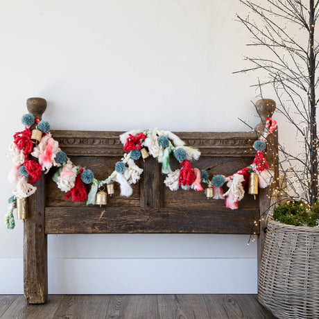 Handmade Wool & Cotton Garland with Pom Poms & Bells