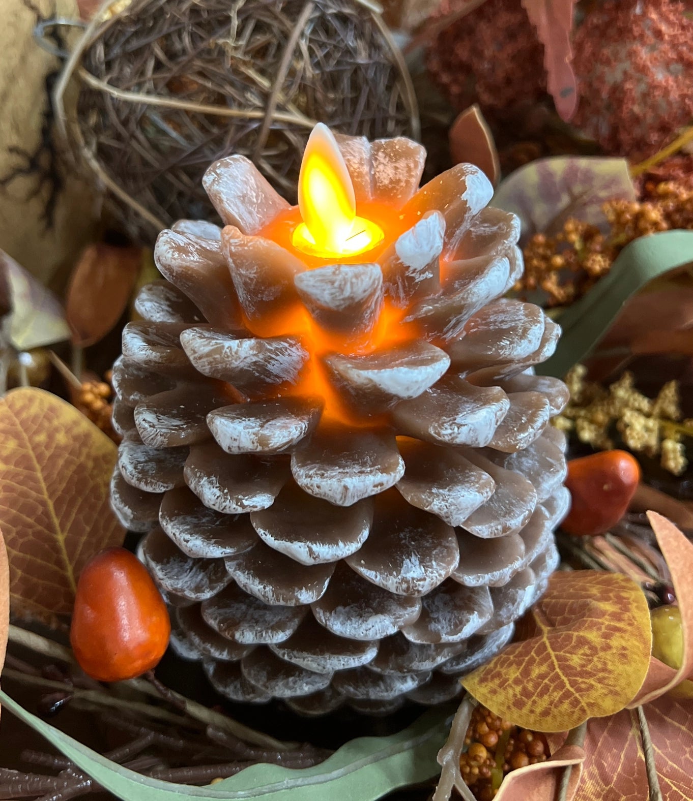 Pinecone Shaped Moving Flame LED Wax Candle - Thumbnail 2