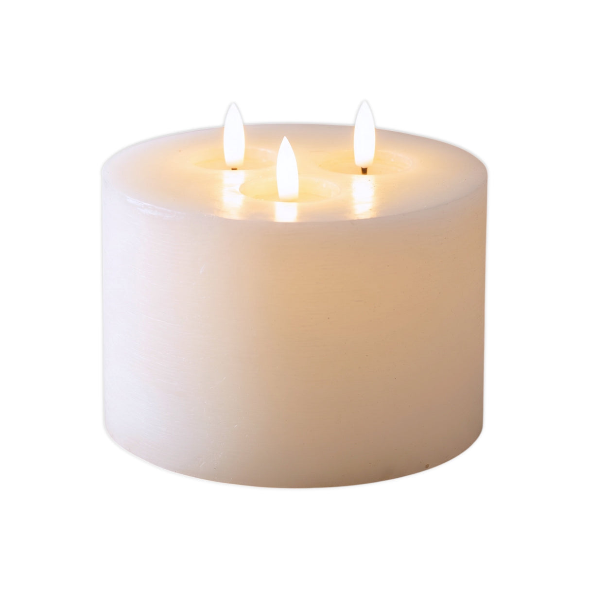 white 3 wick LED pillar candle flameless realistic glow home decor accent candle