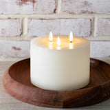 white 3 wick LED pillar candle flameless realistic glow home decor accent candle