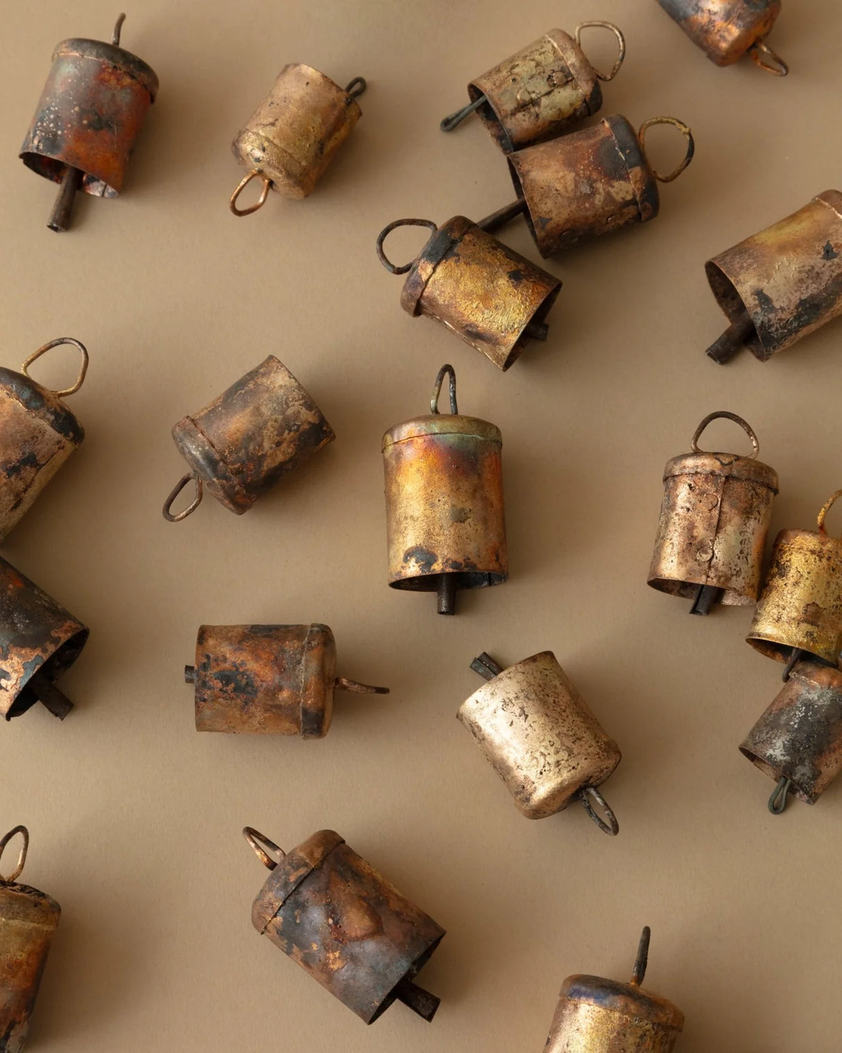 Distressed Gold Metal Bells in Muslin Bag | Set of 24