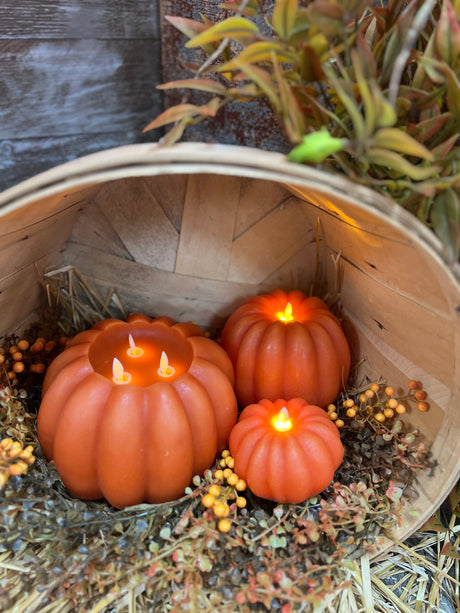Orange Pumpkin 3-Wick Moving Flame LED Wax Candle