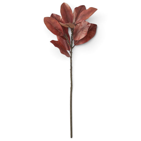 32-inch faux orange magnolia branch with broad rust-colored leaves and a realistic brown stem