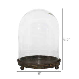 Mirabelle Glass Vitrine Cloche with Rustic Metal Base