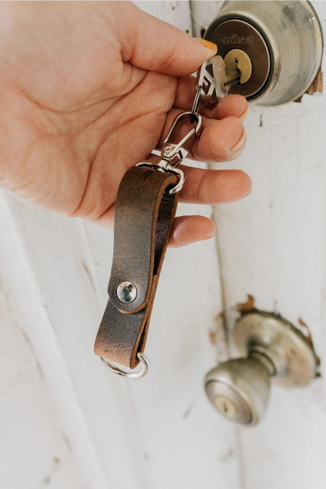 Small Leather Keychain with Carabiner