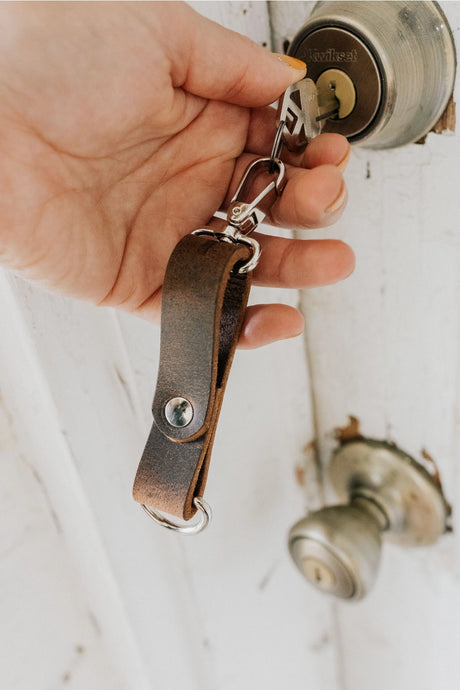 Small Leather Keychain with Carabiner