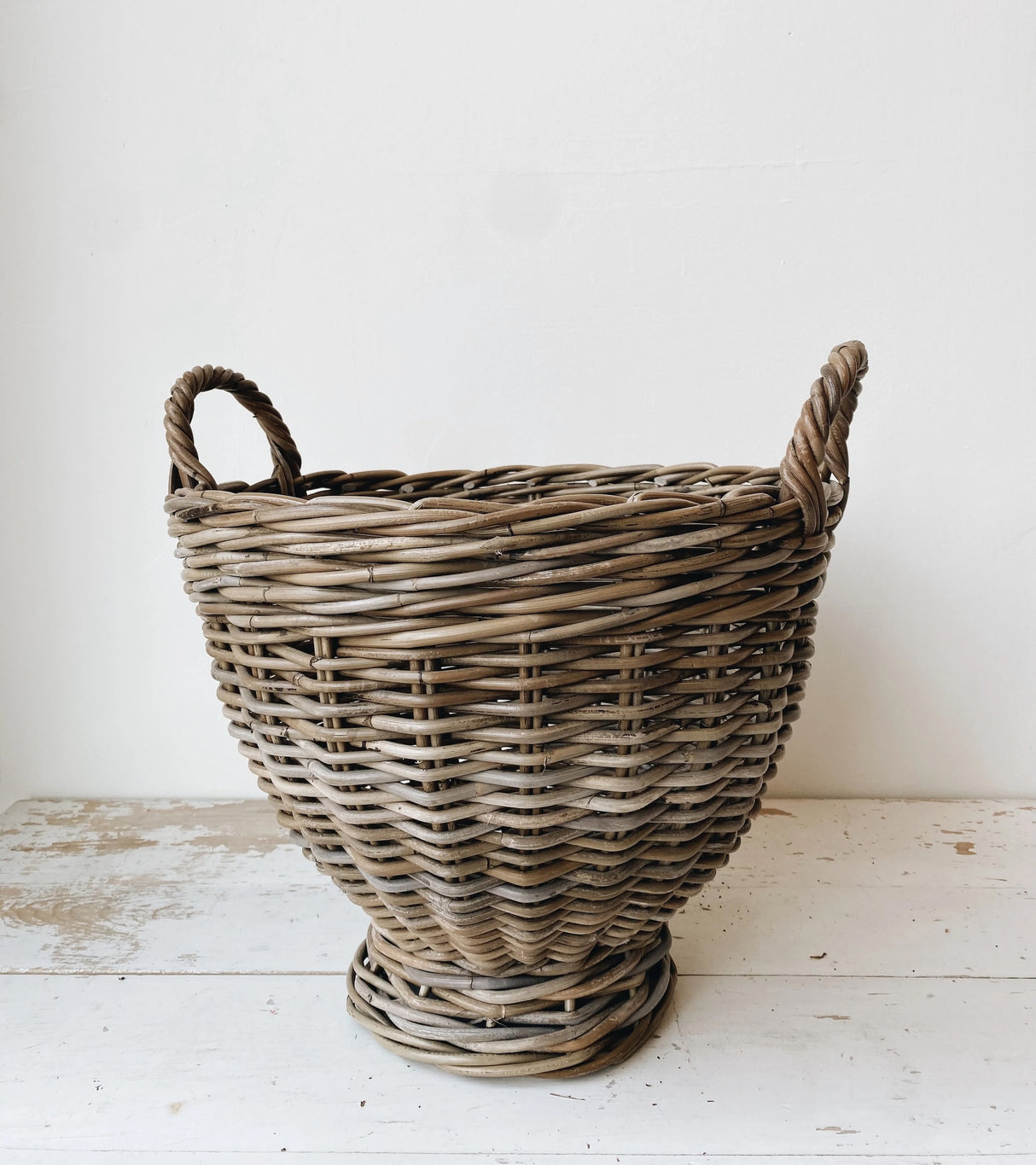 Handwoven Natural Rattan Footed Basket with Handles