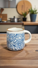 Blue Chinoiserie Hand-Stamped Ceramic Mug