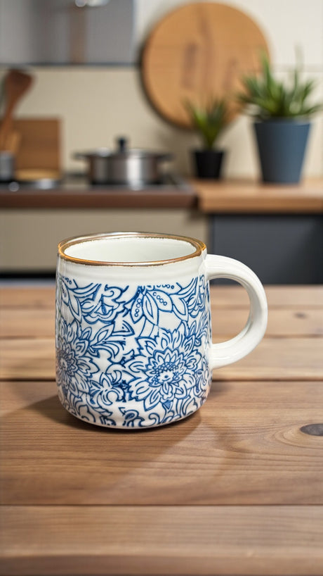 Blue Chinoiserie Hand-Stamped Ceramic Coffee Mug